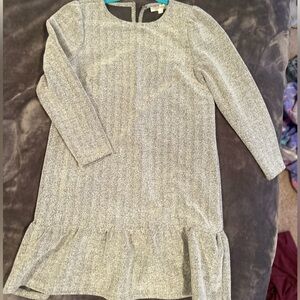 LOFT Gray Ribbed Ruffled Sheath Dress